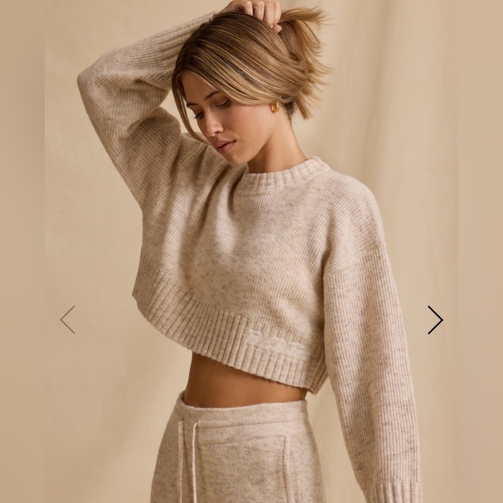 NWT BO + TEE Ribbed Knit Cropped Sweater in Cream Marl SMALL